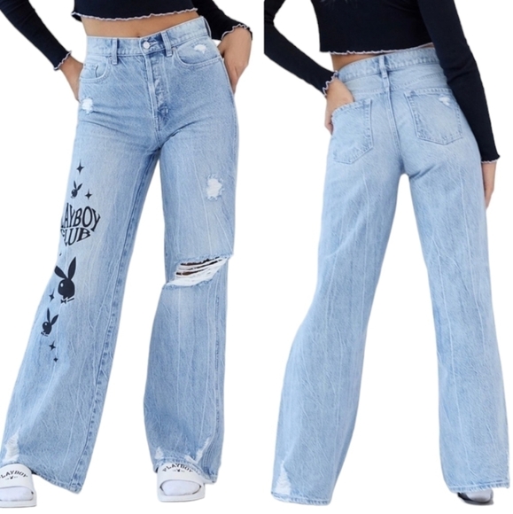 PLAYBOY By PacSun Eco Super Distressed High Waisted Baggy Jeans NWT - Picture 8 of 8